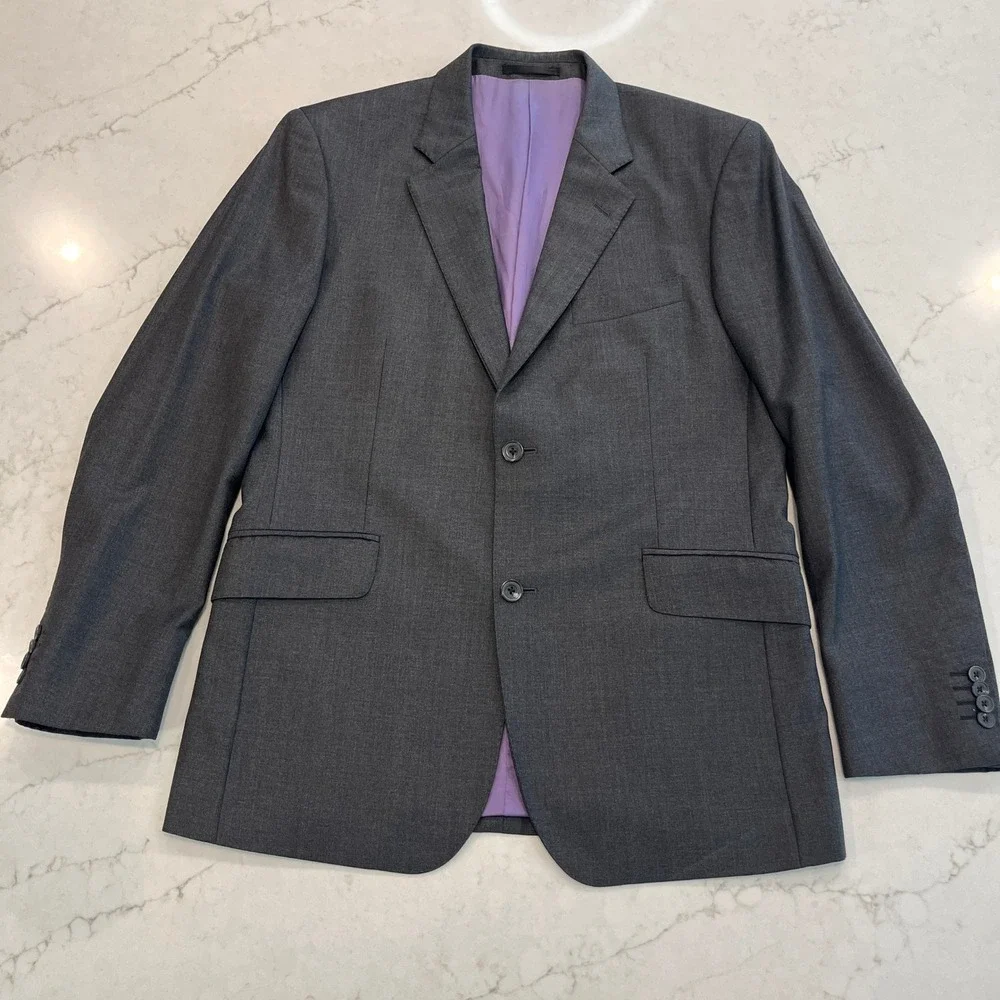 TM Lewin Blazer Mens 40S Gray Merino Wool‎ Super 110s Two Button Double Vent